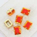 8.5x11 mm rectangle glass cabochon Astral Pink Opal with gold-colored claw x 6 pc(s)