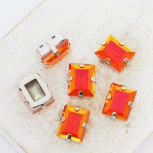 8.5x11 mm rectangle glass cabochon Astral Pink Opal with silver-colored claw x 6 pc(s)