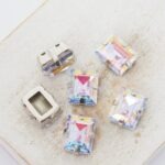 8.5x11 mm rectangle glass cabochon Blue Lagoon AB with silver-colored claw x 6 pc(s)