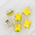 8.5x11 mm rectangle glass cabochon Lime Opal AB with silver-colored claw x 6 pc(s)