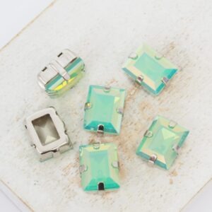 8.5x11 mm rectangle glass cabochon Pacific Opal AB with silver-colored claw x 6 pc(s)