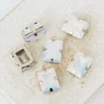8.5x11 mm rectangle glass cabochon White Opal AB with silver-colored claw x 6 pc(s)