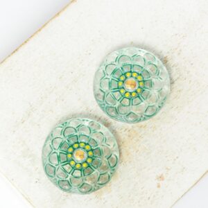 18 mm Desert Rose handmade glass cabochon Cactus Green x 2 pc(s)