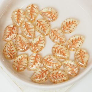 9x12 mm Leaf beads Crystal Orange Copper Painted x 20 pc(s)