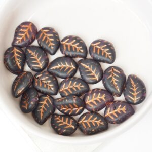 9x12 mm Leaf beads Jet Matted Copper Painted x 20 pc(s)