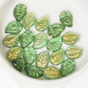 9x12 mm Leaf beads Golden Emerald x 20 pc(s)