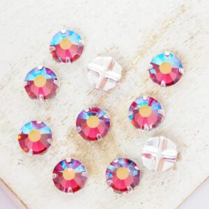 6 mm / ss30 Preciosa sew-on rhinestone Indian Pink AB in Silver-colored setting x 10 pc(s)