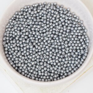 2 mm Round Glass beads Pearly Silver x 100 pc(s)