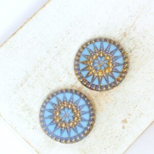 18 mm Starbloom handmade glass cabochon Light Blue with Gold Wash x 2 pc(s)