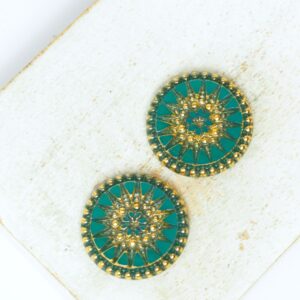 18 mm Starbloom handmade glass cabochon Teal with Gold Wash x 2 pc(s)