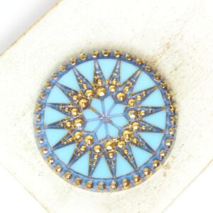 34 mm Starbloom handmade glass cabochon Light Blue with Gold Wash x 1 pc(s)