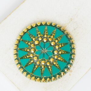 34 mm Starbloom handmade glass cabochon Teal with Gold Wash x 1 pc(s)