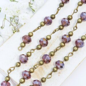 Decoration Chain with Burgundy beads Antique bronze x 1 m