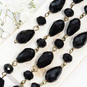 Decoration Chain with Faceted Jet beads Antique bronze x 1 m