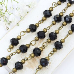 Decoration Chain with Jet beads Antique bronze x 1 m