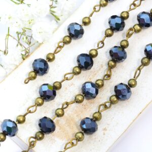 Decoration Chain with Metallic Blue beads Antique bronze x 1 m
