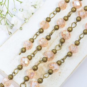Decoration Chain with Peach AB beads Antique bronze x 1 m