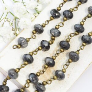 Decoration Chain with Snowflake Obsidian beads Antique bronze x 1 m