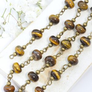 Decoration Chain with Tigers Eye beads Antique bronze x 1 m