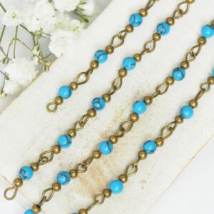 Decoration Chain with Turquoise beads Antique bronze x 1 m