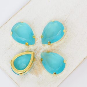 13x18 mm drop glass cabochon Aquamarine Opal with Gold-colored claw x 4 pc(s)