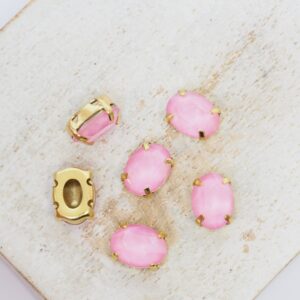 6x8 mm oval glass cabochon Rose Matt with gold-colored claw x 6 pc(s)