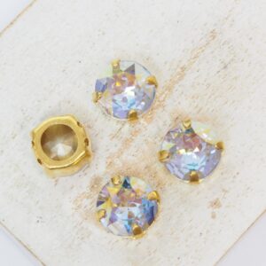 10 mm round glass cabochon Blue Lagoon AB with gold-colored claw x 4 pc(s)