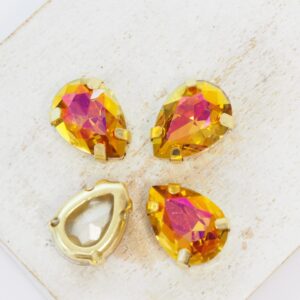 10x14 mm pear glass cabochon Copper with gold-colored claw x 4 pc(s)