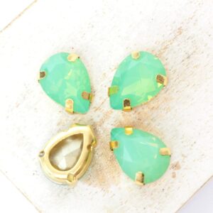 10x14 mm pear glass cabochon Pacific Opal with gold-colored claw x 4 pc(s)