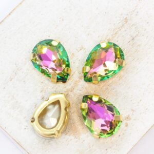 10x14 mm pear glass cabochon Vitrail Rose with gold-colored claw x 4 pc(s)