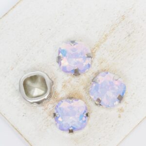 11x11 mm square glass cabochon Violet Opal AB with silver-colored claw x 4 pc(s)