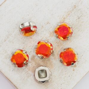 8.5x8.5 mm square glass cabochon Astral Pink Opal with silver-colored claw x 6 pc(s)