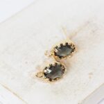 8x12 mm Oval Mirror Earstud Black Diamond Gold-colored x 2 pc(s)