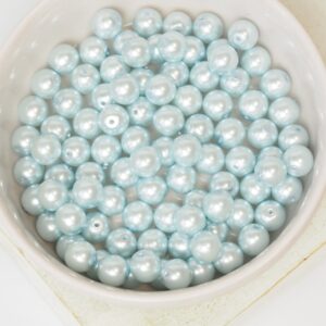 6 mm Round Glass beads Pearly Silver Blue x 40 pc(s)
