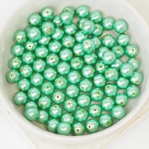 6 mm Round Glass beads Pearly Shell Green x 40 pc(s)
