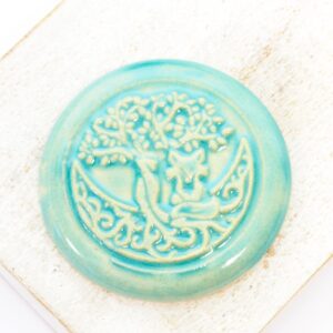 36 mm Forest Fox Dream Round Beadingschool Art Cabochon Aqua on light clay x 1 pc(s)