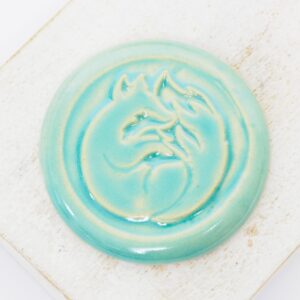 36 mm Slumbering Fox Round Beadingschool Art Cabochon Aqua on light clay x 1 pc(s)