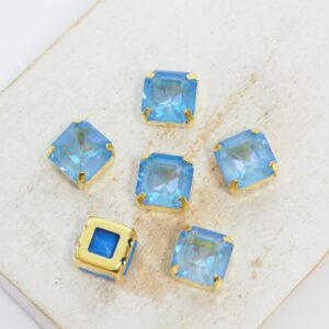 8x8 mm square glass cabochon Sapphire Shine with gold-colored claw x 6 pc(s)