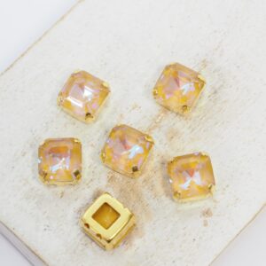 8x8 mm square glass cabochon Smoked Topaz Shine with gold-colored claw x 6 pc(s)