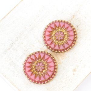 18 mm Starbloom handmade glass cabochon Antique Rose with Gold Wash x 2 pc(s)