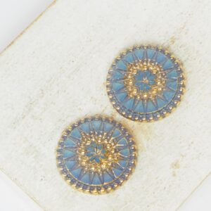 18 mm  Starbloom handmade glass cabochon Aquamarine Opal with Gold Wash x 2 pc(s)