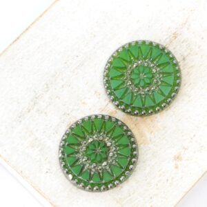 18 mm Starbloom handmade glass cabochon Grass Green Opal with Silver Wash x 2 pc(s)