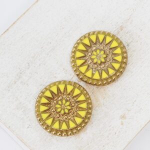 18 mm Starbloom handmade glass cabochon Lime with Gold Wash x 2 pc(s)
