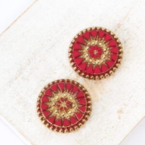 18 mm Starbloom handmade glass cabochon Red with Gold Wash x 2 pc(s)