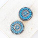 18 mm  Starbloom handmade glass cabochon Sky Blue with Silver Wash x 2 pc(s)