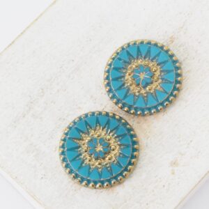 18 mm Starbloom handmade glass cabochon Turquoise with Gold Wash x 2 pc(s)
