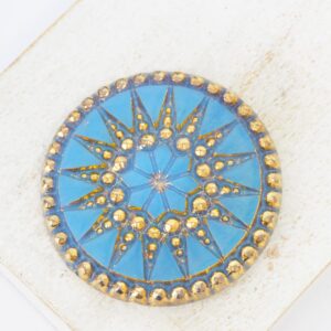 34 mm  Starbloom handmade glass cabochon Aquamarine Opal with Gold Wash x 1 pc(s)