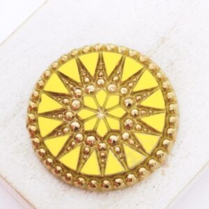 34 mm Starbloom handmade glass cabochon Lime with Gold Wash x 1 pc(s)