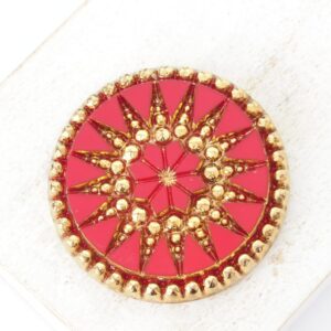 34 mm Starbloom handmade glass cabochon Red with Gold Wash x 1 pc(s)