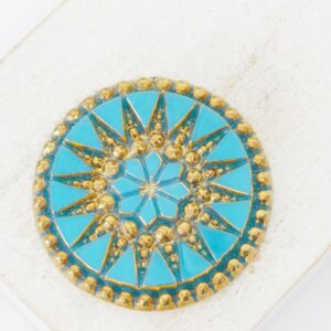 34 mm Starbloom handmade glass cabochon Turquoise with Gold Wash x 1 pc(s)